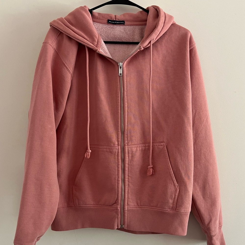 Brandy Melville Hoodie Women's Pink Heavyweight Full Zip